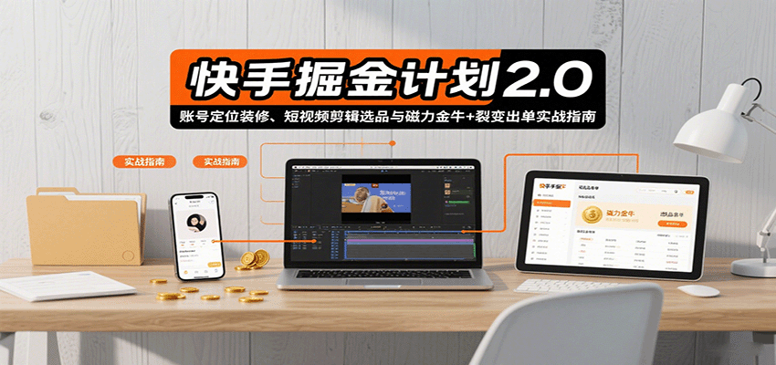 快手掘金计划2.0，账号定位装修、短视频剪辑选品与磁力金牛+裂变出单实战指南-泡泡网创