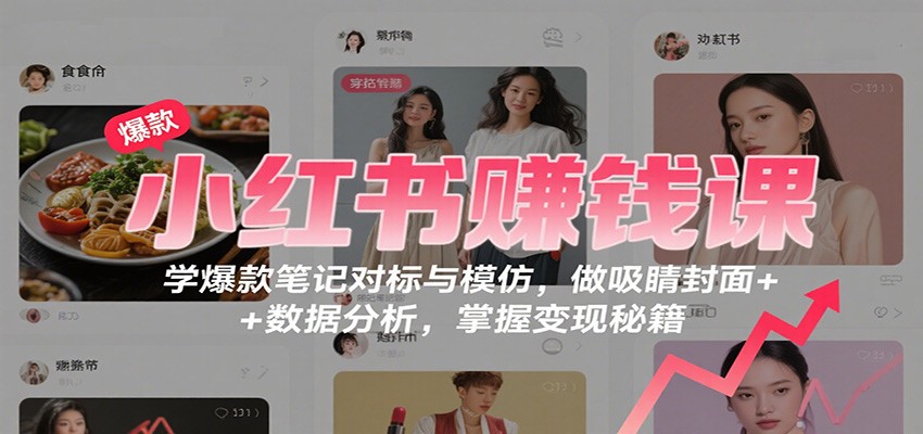 小红书赚钱课：学爆款笔记对标与模仿，做吸睛封面 + 数据分析，掌握变现秘籍-泡泡网创