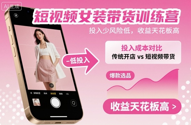 短视频女装带货训练营，投入少风险低，收益天花板高-泡泡网创