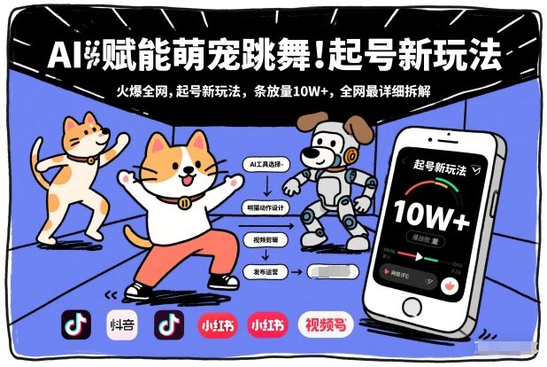 AI赋能萌宠跳舞，火爆全网，起号新玩法，条条播放量10W+，全网最详细拆解-泡泡网创