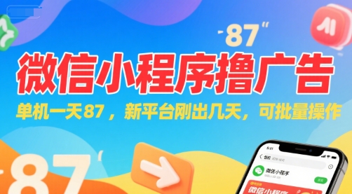 微信小程序看广告，单机一天87，新平台刚出几天，可批量操作，日入5张-泡泡网创