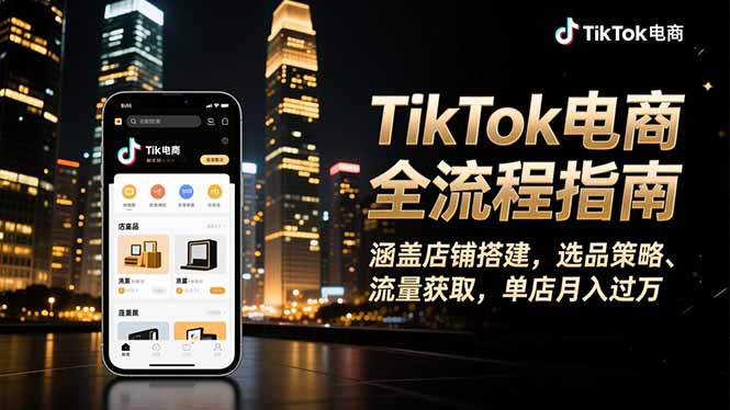 TikTok电商全流程指南，涵盖店铺搭建、选品策略、流量获取，单店月入过万-泡泡网创