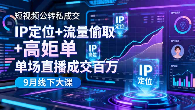 短视频公转私成交9月线下大课，IP定位+流量偷取+高客单，单场直播成交百万-泡泡网创