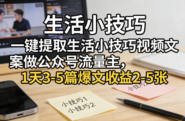 一键提取生活小技巧视频文案做公众号流量主，1天3-5篇爆文收益2-5张-泡泡网创