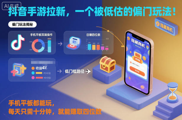 抖音手游拉新，一个被低估的偏门玩法！手机平板都能玩，每天只需十分钟，就能賺取四位数【揭秘】-泡泡网创
