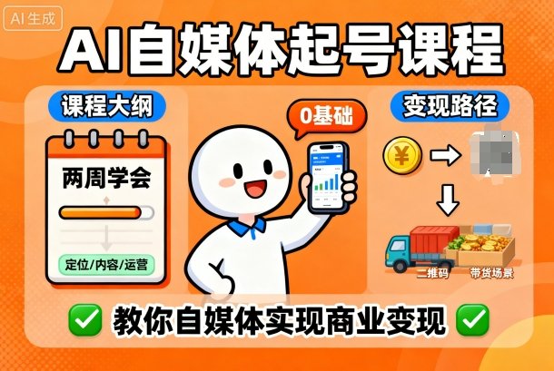 AI自媒体起号课程，0基础小白两周学会，教你自媒体实现商业变现-泡泡网创