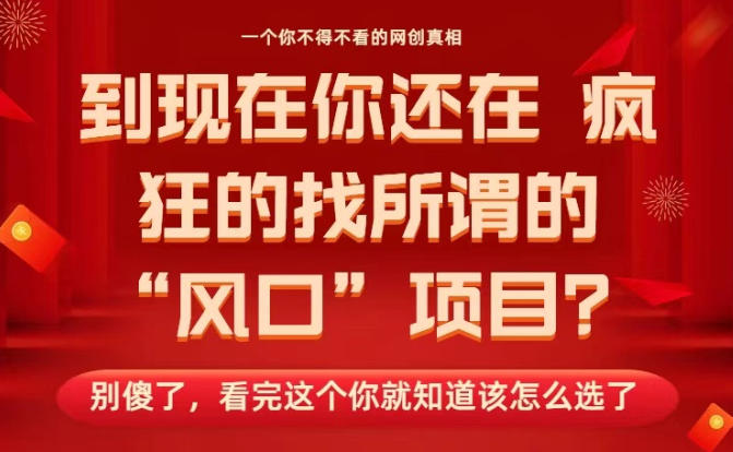 马上26年了，你还在找所谓的风口项目？别傻了，看完这个你全都懂了！【揭秘】-泡泡网创