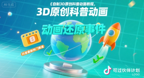 自制3D原创科普动画教程，动画还原事件，抖音最新热门赛道，可过伙伴计划-泡泡网创