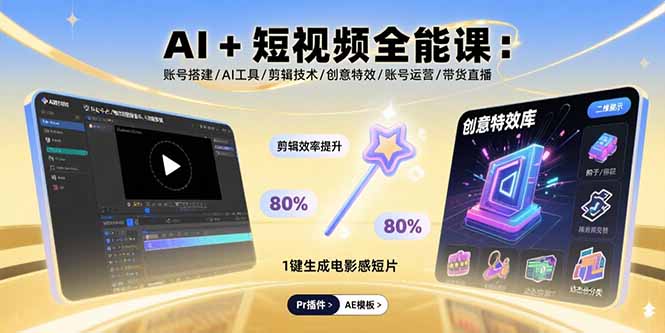 AI+短视频全能课：账号搭建/AI工具/剪辑技术/创意特效/账号运营/带货直播-泡泡网创