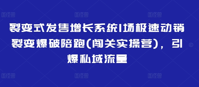 裂变式发售增长系统1场极速动销裂变爆破陪跑(闯关实操营)，引爆私域流量-泡泡网创
