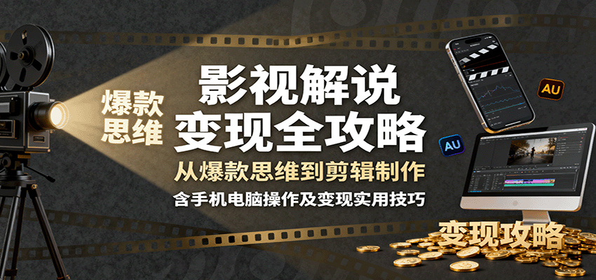 影视解说变现全攻略：从爆款思维到剪辑制作，含手机电脑操作及变现实用技巧-泡泡网创