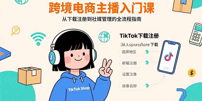 跨境电商主播入门课，TikTok下载注册，支付工具配置，社媒账号管理全流程-泡泡网创