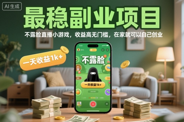 最稳副业项目，不露脸直播小游戏，收益高无门槛，一天收益1k+，在家就可以自己创业【揭秘】-泡泡网创
