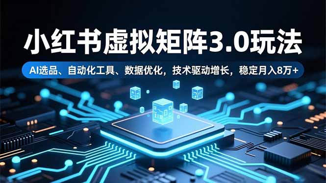 小红书虚拟矩阵3.0玩法，AI选品、自动化工具、数据优化，技术驱动增长，稳定月入8万+-泡泡网创