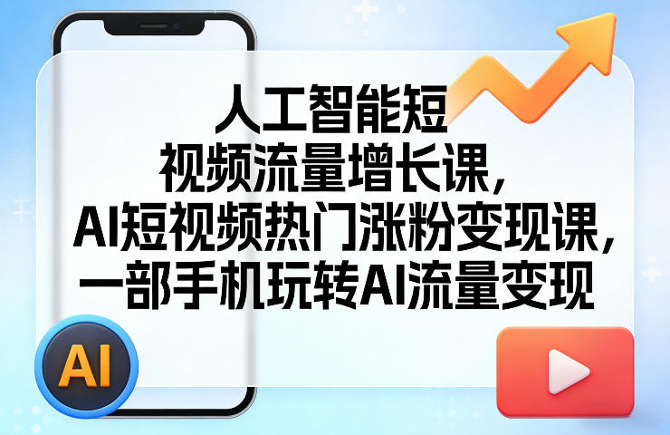 人工智能短视频流量增长课，AI短视频热门涨粉变现课，一部手机玩转AI流量变现-泡泡网创