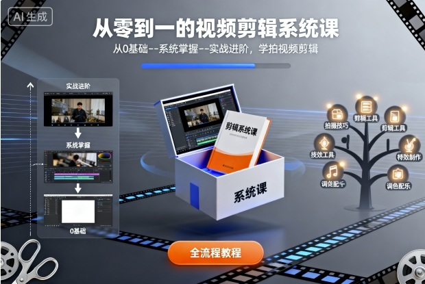 从零到一的视频剪辑系统课，从0基础--系统掌握--实战进阶，学拍视频剪辑-泡泡网创
