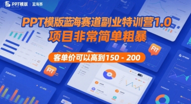 PPT模版蓝海赛道副业特训营1.0，项目非常简单粗暴，客单价可以高到150-200-泡泡网创