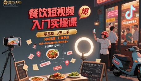 餐饮短视频入门实操课，引爆同城流量，打爆单店-泡泡网创