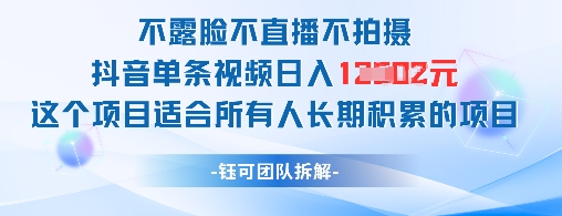 不露脸不直播不拍摄抖音单条视频日入1k+这个项目适合所有人长期积累的项目-泡泡网创