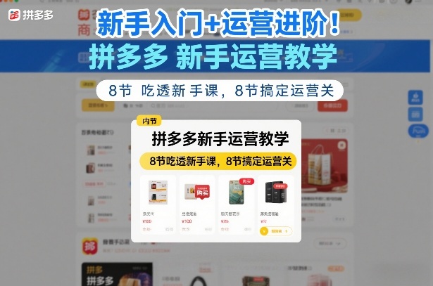 新手入门+运营进阶！拼多多新手运营教学，8节吃透新手课，8节搞定运营关-泡泡网创