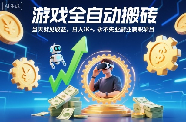 游戏全自动搬砖，当天就见收益，日入1K+，永不失业副业兼职项目【揭秘】-泡泡网创
