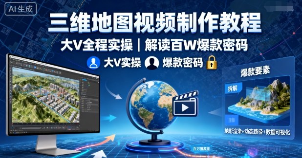 三维地图视频制作教程，大V全程实操，解读百W爆款密码-泡泡网创